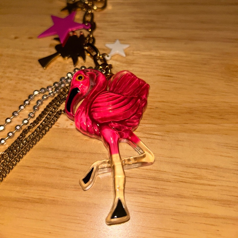 Betsey Johnson Malibu barbie vintage pink flamingo palm tree princess star fob - Picture 10 of 10